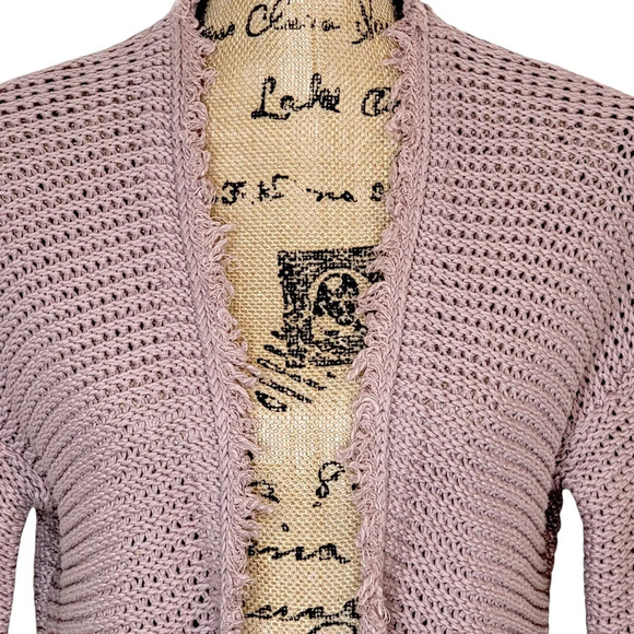 FREE PEOPLE Women's Draped Open Front Fringe Cotton Sweater Duster Blush Size XS - Picture 8 of 15